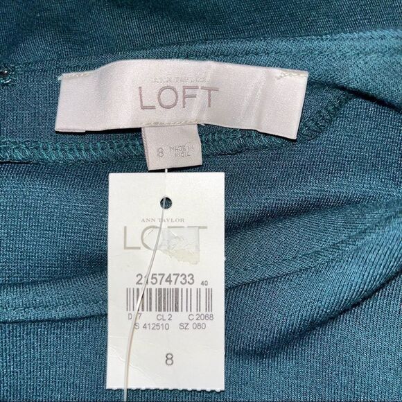 Loft Green Long Bell Sleeve Jersey Shift Dress Size 8, new With Tags - Picture 7 of 9